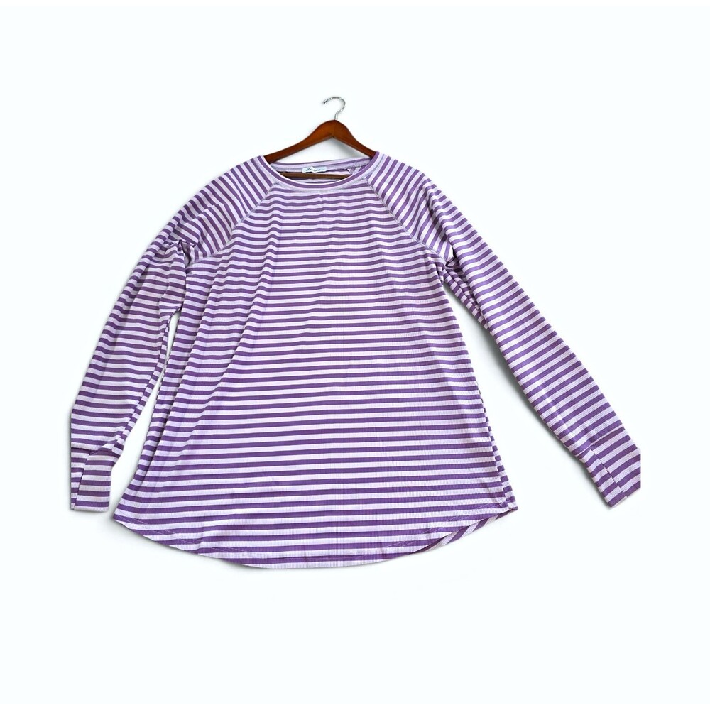 Fashion XL Purple White Striped Long Sleeve Raglan Ribbed Top Thumbholes
